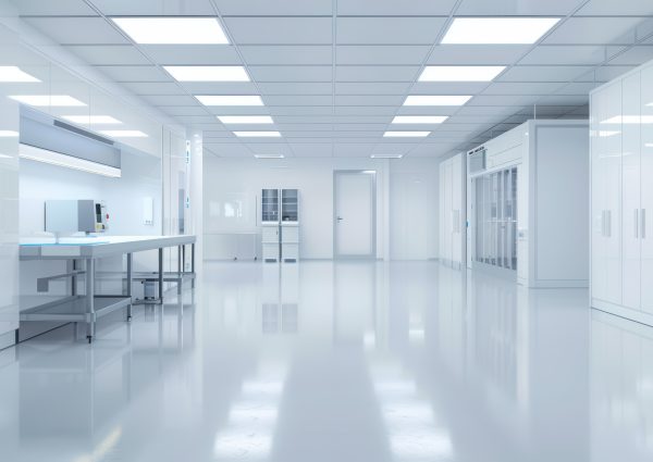 A spacious, high-tech laboratory featuring advanced equipment and a clean, white interior, ideal for scientific research and development.