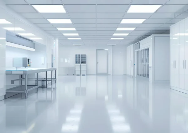 A spacious, high-tech laboratory featuring advanced equipment and a clean, white interior, ideal for scientific research and development.